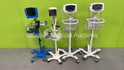 1 x CSI Criticare 506DXN Vital Signs Monitor on Stand with Selection of Leads, 2 x Welch Allyn 53N00 Vital Signs Monitors on Stands (All Power Up) and 1 x GE Carescape V100 Vital Signs Monitor on Stand (No Power) *W*