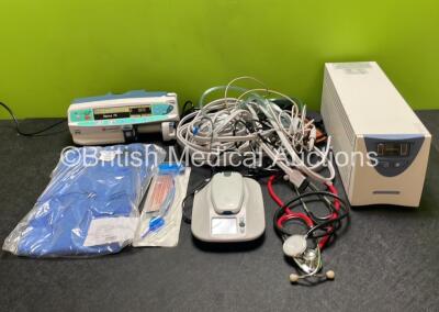 Mixed Lot Including 1 x CareFusion Alaris PK Syringe Pump (Powers Up) 1 x Medtronic MyCareLink Monitor, Various Patient Monitoring Cables and Hoses, 1 x Meltemi Hospital Tunic and 1 x Powervar UPS Unit *SN 800505228 / BTL364491E*