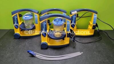 4 x LSU Laerdal Suction Units (3 x Power Up 1 x No Power Connection, All Units with Damage to Casing - See Photos) with 2 x Suction Cups and Hoses