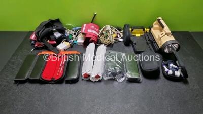 Job Lot Including 2 x Masimo REF 800101 Mainstream Analyzers, Various Patient Monitoring Cables, 1 x Lighthawk Torch with 2 x Docks, 3 x SD Code Free Glucose Monitors, 2 x Straps and 4 x Cases with Dental Instruments