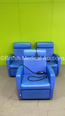 3 x Patient Chairs with Controllers (Not Power Tested Due to Cut Power Supplies)