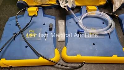 3 x LSU Laerdal Suction Units (All Power Up, 1 x Missing Battery Cover) with 3 x LSU Wall Brackets (2 x with Cut Cables) and Hoses - 5