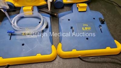 3 x LSU Laerdal Suction Units (All Power Up, 1 x Missing Battery Cover) with 3 x LSU Wall Brackets (2 x with Cut Cables) and Hoses - 6