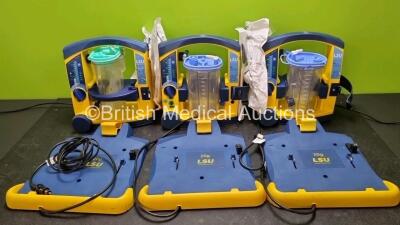 3 x LSU Laerdal Suction Units (All Power Up) with 3 x LSU Wall Brackets (1 x with Cut Cable) and Hoses