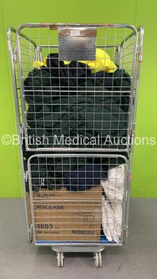 Cage of Ambulance Uniforms -Mix of Sizes, Coveralls and Masks (Cage Not Included - Out of Date)