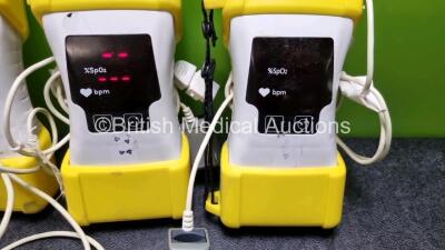 3 x BCI 3301 Pulse Oximeters in Yellow Cases (2 x Power Up 1 x Suspected Flat Battery) with 3 x SpO2 Finger Sensors - 3