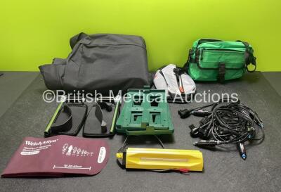 Job Lot Including 2 x Lomax 8.5 Wheelchair Footplates, 6 x Laerdal LSU DC Chargers, 1 x Steddal Zone Lighting Unit (Damage to Casing - See Photo) and 3 x Ambulance Bags