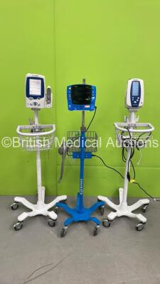 1 x Welch Allyn SPOT Vital Signs Monitor on Stand, 1 x GE Carescape V100 Vital Signs Monitor on Stand and 1 x Welch Allyn SPOT LXi Vital Signs Monitor on Stand (All Power Up) *S/N SDT09060186SP*