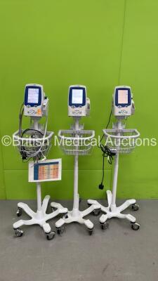 3 x Welch Allyn SPOT LXi VItal Signs Monitors on Stands (All Power Up - 1 x with Message Displayed) *S/N 201403014770 / 201441107225 / 20180401962*