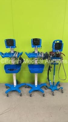 2 x GE Carescape V100 Vital Signs Monitors with Selection of Cables and 1 x GE Dinamap ProCare Auscultatory 300 Vital Signs Monitor on Stand (All Power Up) *S/N SH615118660SA / SH615118665SA*