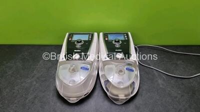 2 x ResMed Stellar 150 CPAP Units (Both Power Up) with 2 x ResMed H4i Humidifier (1 x Broken Hinge) and 2 x Power Supplies *SN 20161031361 / 20150019459*