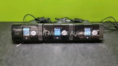 3 x ResMed Airsense 10 Autoset CPAP Units (All Power Up, All Missing Humidifier Chamber and 1 x Missing Hose Connection) with 3 x Power Supplies *SN 23201011025 / 232033229748 / 23202329442*