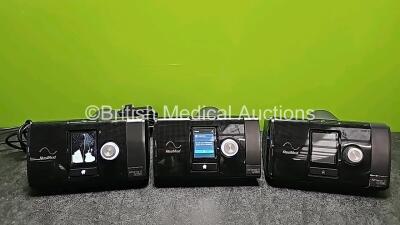 3 x ResMed AirSense 10 Autoset CPAP Units with 2 x Power Supplies (2 x Power Up,1 x No Power, 1 Cracked Screen,1 x Missing Humidifier Chamber and 1 x Missing Cover - See Photos) *SN 23171904825 / 23181503824 / 23191332976*