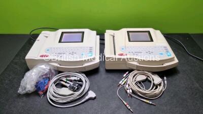 2 x GE MAC 1200ST ECG Machines (Both Power Up) with 2 x 10 Lead ECG Leads