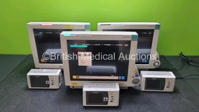 3 x Philips IntelliVue MP70 Patient Monitors (All Power Up, All with Damage to Casing - See Photo) with 3 x Philips IntelliVue X2 Handheld Patient Monitors Including ECG, SpO2, NBP, Press and Temp Options (All Power Up when Plugged Into Monitor)