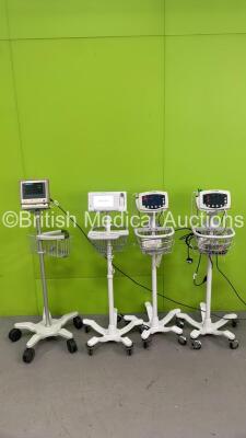 2 x Welch Allyn 53NT0 Vital Signs Monitors on Stands, 1 x Welch Allyn Connex Monitor on Stand and 1 x Philips M3046A M3 Patient Monitor on Stand with Philips M3000A Multiparameter Module with ECG/Resp. SPO2, NBP, Press and Temp Options (All Power Up - Som