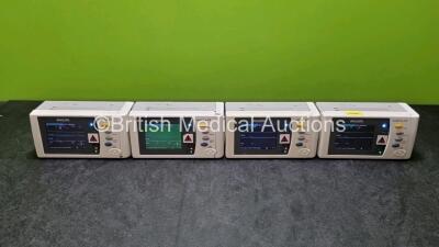 4 x Philips IntelliVue X2 Handheld Patient Monitors Including ECG, SpO2, NBP, Press and Temp Options (All Power Up with Stock Battery, Stock Battery Not Included, All with Damage to Casing - See Photos)