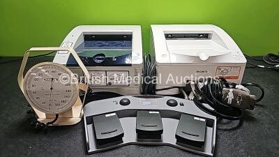 Mixed Lot Including 1 x Accoson BP Meter with Cuff, 1 x Smith & Nephew Dyonics Power II Footswitch, 1 x Stryker SDP1000 Digital Color Printer (Powers Up with Ribbon/Paper Light and Missing Casing - See Photo) and 1 x Sony UP-DR80MD Digital Color Printer (