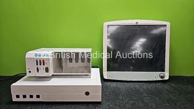 Job Lot Including 1 x GE D19KT Display Monitor (Powers Up,Scratched Screen, Slight Damaged Casing - See Photo), 1 x Carescape C1-CPU Base Unit (Powers Up) and 1 x F7-01 Module Rack with GE Type E-PRESTN Module Including ECG, NIBP, SpO2, T1, T2, P1 and P2 