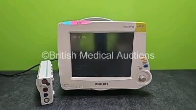 Philips IntelliVue MP30 Patient Monitor with 1 x Philips M3001A Module Including ECG, SpO2, NBP, Press and Temp Options (Powers Up and Damaged Casing - See Photo) *SN DE717P5560 / DE42602534*