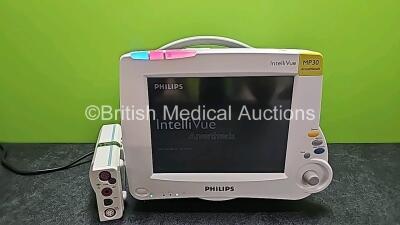 Philips IntelliVue MP30 Patient Monitor with 1 x Philips M3001A Module Including ECG, SpO2, NBP, Press and Temp Options (Powers Up) *SN DE907R6313 / DE72873588*