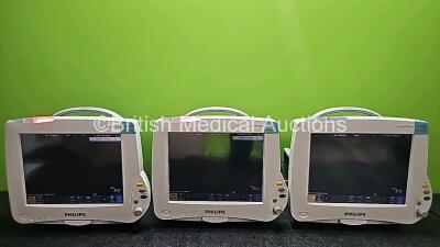 3 x Philips IntelliVue MP50 Anesthesia Patient Monitors (All Power Up and 3 x Cracked Casing - See Photos) *SN DE82086303 / DE8206276 / DE82086278*