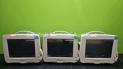 3 x Philips IntelliVue MP50 Anesthesia Patient Monitors (All Power Up, 1 x Scratch Screen and 2 x Cracked Casing - See Photos) *SN DE82086283 / DE82086293 / DE82086286*