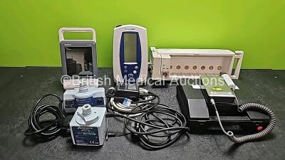 Mixed Lot Including 1 x Mindray VS-600 (Powers Up), 1 x Welch Allyn Spot Vital Sign Monitor (No Power), 1 x Vascutek PD 1 Pocket Doppler with 1 x Vascular Transducer (Powers Up), 1 x Philips Module Rack M8048A with 1 x Philips Press Module M1006B, 2 x Ane