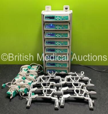 8 x B.Braun Infusomat Space Infusion Pumps (All Power Up) with 2 x B.Braun Space Stations (Missing Top / Handle) 8 x Pole Clamps and 8 x Power Supplies (7 x Untested Power Supplies) *SN 457683 / 457967 / 457649 / 457641 / 457549 / 457911 / 457676 / 449371