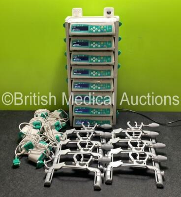 8 x B.Braun Infusomat Space Infusion Pumps (All Power Up) with 2 x B.Braun Space Stations (Missing Top / Handle) 8 x Pole Clamps and 8 x Power Supplies (7 x Untested Power Supplies) *SN 457652 / 457483 / 457631 / 457893 / 457536 / 457431 / 458042 / 457605