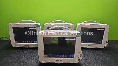 4 x Philips IntelliVue MP50 Anesthesia Monitors (All Power Up, 2 x Missing Dials and 2 x Damaged Casing - See Photos) *SN DE82081369 / DE82082175 / DE483B7130 / DE82062031*