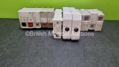 Job Lot Including 1 x Philips Microstream CO2 M3015A Module Including CO2, Press and Temp Options (Damaged and Missing Casing - See Photo) 2 x Philips E-INTPSM Modules and Various Philips Patient Modules