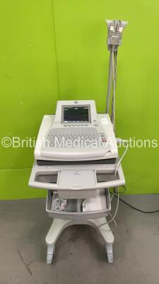 GE MAC3500 ECG Machine on Stand with 10 Lead ECG Leads (Powers Up - Damaged Case - See Pictures)