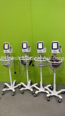 4 x Welch Allyn SPOT Vital Signs LXi Patient Monitors on Stands (All Power Up)