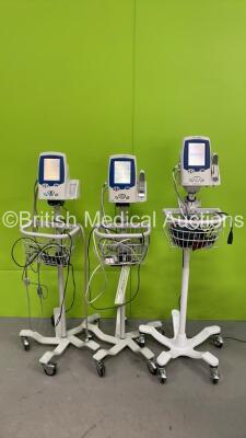 3 x Welch Allyn SPOT Vital Signs LXi Patient Monitors on Stands (All Power Up)