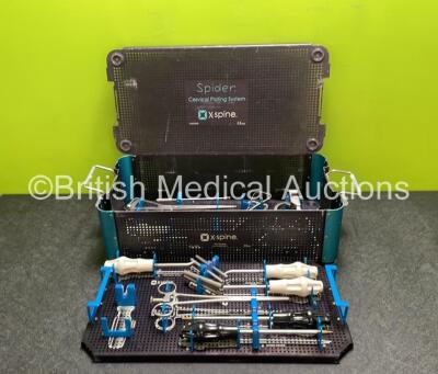 X-Spine Spider Cervical Plating System Surgical Instrument Set Including Various Drivers, Drill Guides and Handles in Tray *Incomplete*