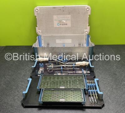 X-Spine Spider Cervical Plating System Surgical Instrument Set Including Various Screws, Drill Bits, Drivers, Drill Guides and Handles in Tray *Incomplete*