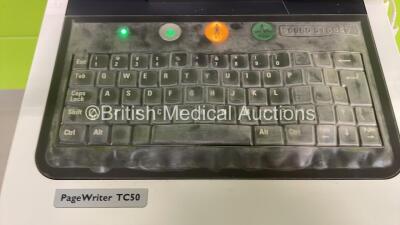 Philips PageWriter TC50 ECG Machine on Stand with 10 Lead ECG Leads (Powers Up - Damaged - Spares and Repairs) *S/N US21203623* - 2