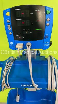 GE Dinamap Carescape V100 Vital Signs Monitor on Stand with SPO2 Finger Sensor and BP Hose (Powers Up) *S/N SH614120395SA* - 2