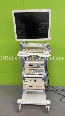 Olympus Stack Trolley with Advan Monitor (No Power Supply) Olympus Visera OTV-S7 Digital Processor, Olympus Visera CLV-S40 Light Source, Olympus CLH-250 Light Source and Olympus EndoALPHA UCES-2 Unit (Powers Up)