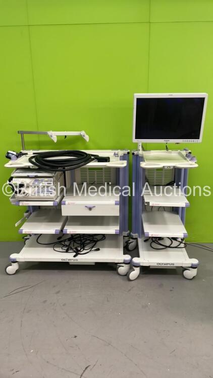 2 x Olympus Stack Trolleys with 1 x Olympus OEV261H Monitor (No Power ...