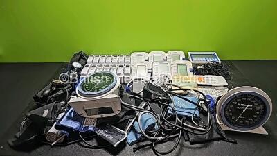 Mixed Lot Including 14 x Welch Allyn Braun Thermometers, 1 x Omron Gentle Temp 510, 2 x Alcohol Detector AL-6000 (2 x Missing Battery Cover and 1 x Missing Cover - See Photos), 1 x Fingertip Pulse Oximeter, 6 x Omron BP Monitors(All Missing Battery Covers