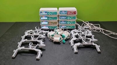 8 x B.Braun Infusomat Space Infusion Pumps (All Power Up) with 8 x Pole Clamps and 8 x Power Supplies (4 x Untested Power Supplies) *SN 457621 / 457958 / 457564 / 457618 / 458044 / 457572 / 457439 / 457529*