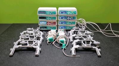 8 x B.Braun Infusomat Space Infusion Pumps (All Power Up) with 8 x Pole Clamps and 8 x Power Supplies (4 x Untested Power Supplies) *SN 457993 / 458048 / 457998 / 457548 / 457686 / 457687 / 457574 / 457924*