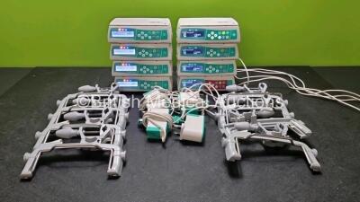 8 x B.Braun Infusomat Space Infusion Pumps (All Power Up) with 8 x Pole Clamps and 8 x Power Supplies (4 x Untested Power Supplies) *SN 457602 / 457562 / 457673 / 457667 / 457990 / 457658 / 457550 / 457914*