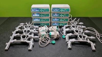 8 x B.Braun Infusomat Space Infusion Pumps (All Power Up) with 8 x Pole Clamps and 8 x Power Supplies (4 x Untested Power Supplies) *SN 457594 / 457642 / 457685 / 457378 / 457663 / 457705 / 457679 / 457671*