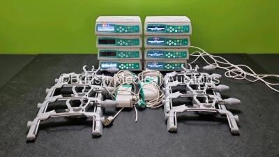 8 x B.Braun Infusomat Space Infusion Pumps (All Power Up) with 8 x Pole Clamps and 8 x Power Supplies (4 x Untested Power Supplies) *SN 457940 / 457703 / 457925 / 457655 / 457900 / 457614 / 457610 / 457336*