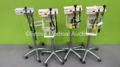 4 x Welch Allyn Otoscope / Ophthalmoscope Sets on Stands with 8 x Handpieces and 4 x Heads (All Power Up - See Pictures)