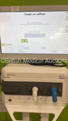 Lowenstein Medical elisa 600 Ventilator Software Version 1.11.1 - Operating Hours 1040 on Stand with Hoses (Powers Up) *S/N (01) 04260171272705(21)01400600hul06206212* **Mfd 2020** - 3