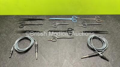 Job Lot Including 10 x Diathermy Forceps / Instruments and 2 x Diathermy / Electrosurgical Cables